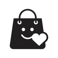 Shopping bag with smiling heart . Happy shopping symbol vector
