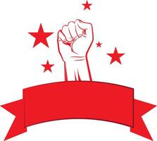 May DAY SYMBOL. Hand with red blank template vector