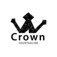 Crown logo with rusty texture. Dark black abstract shape vector