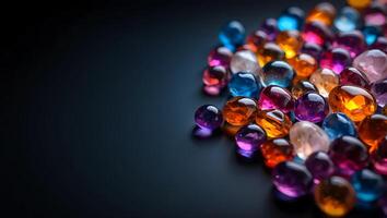 Vibrant Glass Gems A Colorful Cluster on a Dark Surface photo