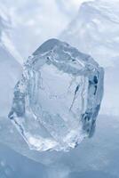 Textured Ice Chunk Resting on a Frozen Surface photo