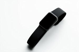 Modern smartwatch with black band displayed on a minimalistic background photo