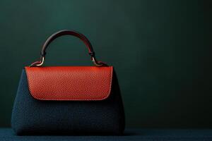 Stylish handbag with a unique design on a dark background in a minimalist setting photo