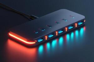 Innovative USB hub with illuminated display and multiple ports for efficient connectivity photo