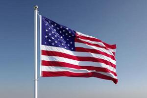 Flag of the United States waving under a clear blue sky during daytime photo