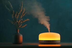 Relaxing atmosphere created by an essential oil diffuser and dried flowers in a cozy space photo