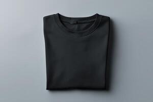Folded black shirt displayed on a gray surface for minimalist aesthetic and styling inspiration photo
