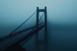 Mist envelops bridge at dawn creating an ethereal atmosphere over the landscape photo