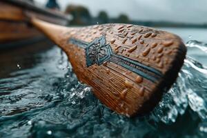 Paddles move through water during a serene canoeing experience on the lake photo