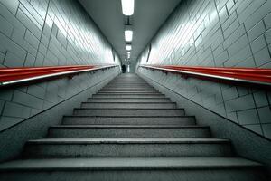 Stairs leading up in a modern subway station during daylight photo