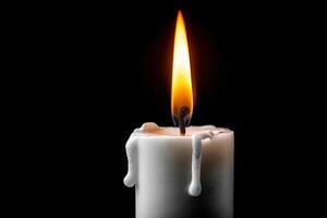 Candle flame casting warm light and shadows in a dark setting at night photo