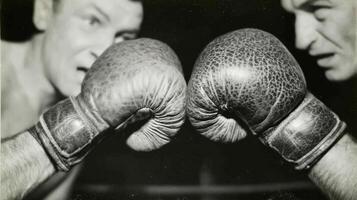 Boxers readying for a match in a vintage boxing ring during the mid-20th century photo