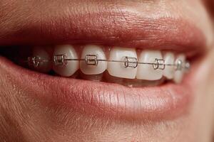 Smiling with braces shows transformation and confidence in orthodontic care photo