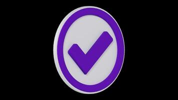 Rotating Purple Check Mark Symbol Animation Inside a Circle on Transparent Background video