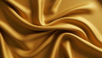 Golden fabric with flowing folds reflective surface and glowing elegant material design photo