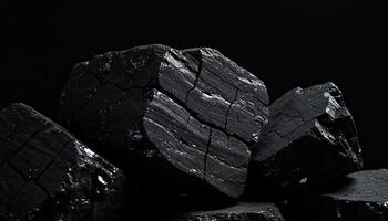 Close-up of coal with rough texture reflective surface and natural mineral detail in black tones photo