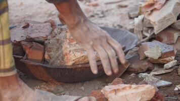 Building with bricks and stones at a construction site in daylight video
