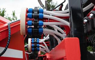 yellow industrial diesel engine for electrical generator in power station photo