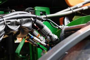 Hoses of modern hydraulic machine. Ezibition. photo