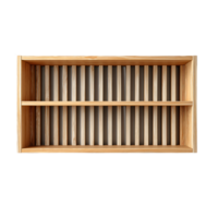 Simple Wooden Shelf with Vertical Slats Displaying Natural Texture and Design Appeal png