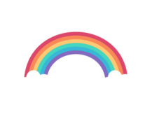 Rainbow with Clouds Illustration. Colorful Arc, Weather Phenomenon Bright and cheerful rainbow design with fluffy clouds. Transparent background. png