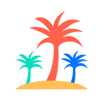 Colorful Palm Trees Illustration Tropical Scene, Beach Vibes Vibrant palm tree design for summer and vacation themes. Transparent background. png