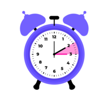 Purple Alarm Clock Illustration. Time Reminder, Wake Up Call Classic alarm clock design showing a specific time. Transparent background. png