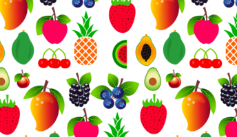 Seamless Fruit Pattern Illustration. Colorful Variety - Vibrant and repeating pattern illustration featuring various colorful fruits. Transparent background. png