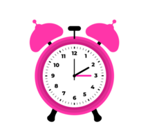 Pink Alarm Clock Illustration Time Reminder, Wake Up Call Classic alarm clock design showing a specific time. Transparent background. png