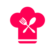 Pink Chef Hat with Crossed Fork and Spoon. Culinary Icon - Simple and vibrant illustration of a pink chef hat with a white crossed fork and spoon. Transparent background. png