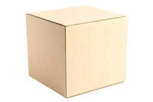 Beige cube object. Minimalist design. Simple geometric shape. Isolated on transparent background. Light shadow visible png