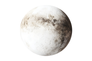 Gray and white planet with varied textures, set against a transparent background in outer space png