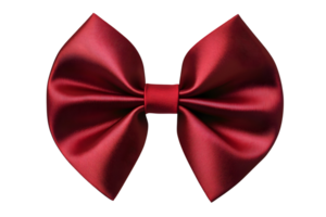 Smooth, shiny maroon bow. Center knot highlights symmetric shape on transparent background backdrop png