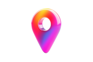 Shiny location pin, colorful, gradient effect on transparent background. 3D icon indicates a specific spot png