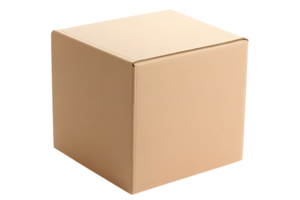 Tan cube with subtle shading. Simple design. Solid color. Basic geometric shape. Neutral object png