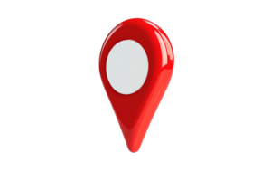 Glossy red map pin with a white center, isolated on a transparent background. Navigation concept png