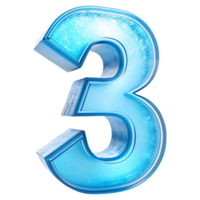 Shiny Blue Number 3 with Frosty Texture on Transparent Background for Digital Design and Creative Projects png