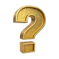 Golden 3D Question Mark Symbol on Transparent Background for Mystery and Quiz Design png