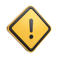 3D Yellow Warning Sign with Exclamation Mark Caution Alert Icon for Attention Message or Hazard Notification Isolated on Transparent Background png