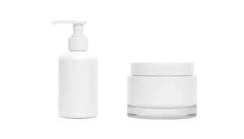 A white container with a white bottle and a white soap png