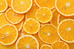 Freshly sliced oranges displaying vibrant colors and textures, perfect for a healthy snack photo
