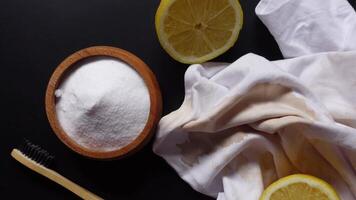 Natural cleaning with lemon and soda for stained fabric video