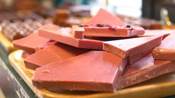 Unique artisan chocolate blocks displayed at local market video