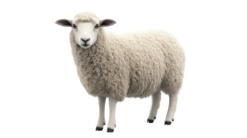 White sheep standing on a plain background during a sunny day in a rural setting png