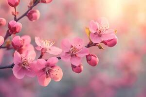 A delicate branch adorned with vibrant pink blossoms a vibrant expression of nature's beauty photo