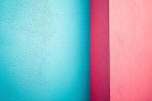 Abstract composition of textured walls showcases striking contrast with distinct hues of turquoise and pink photo