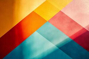 Abstract wall art featuring vibrant colors arranged in geometric shapes illuminated by natural light photo