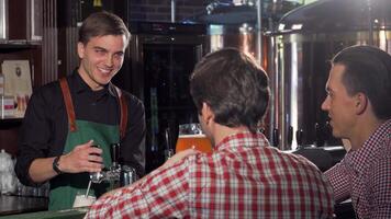 Charming bartender serving refreshing craft beer to delighted customers video