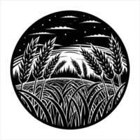 Wheat Grass Field Under Sunset vector