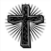 golden cross with light rays vector